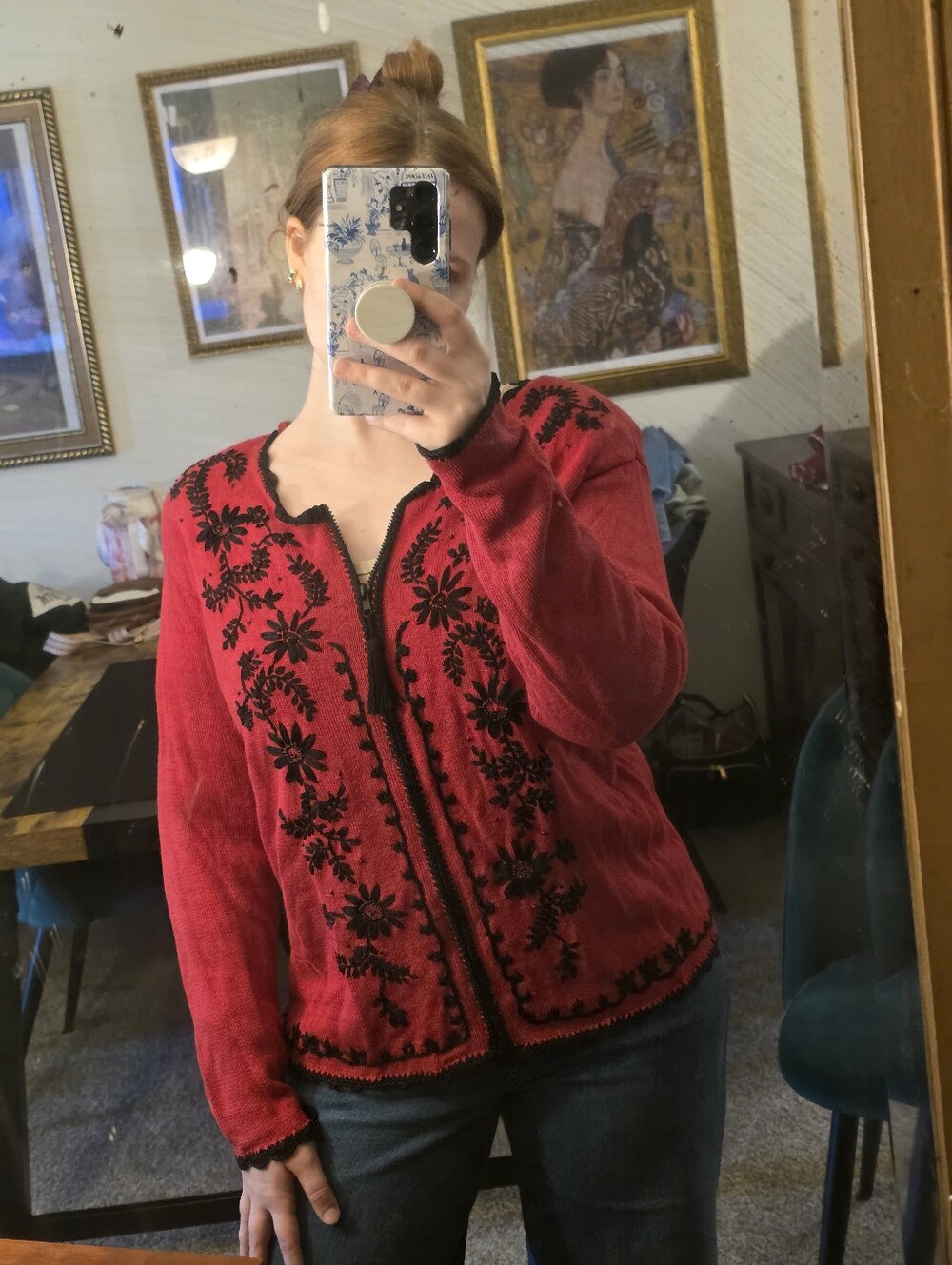 Kathie Lee Pink Embroidered Zip Front Cardigan